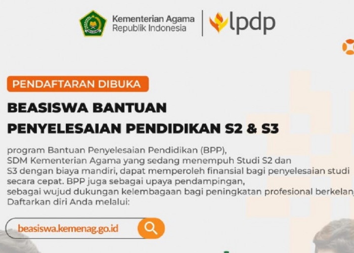 Buruan Daftar! Kemenag Buka Pendaftaran Bantuan Penyelesaian Pendidikan (BPP) S2 dan S3 Tahun 2026, Cek Syarat dan Cara Daftarnya