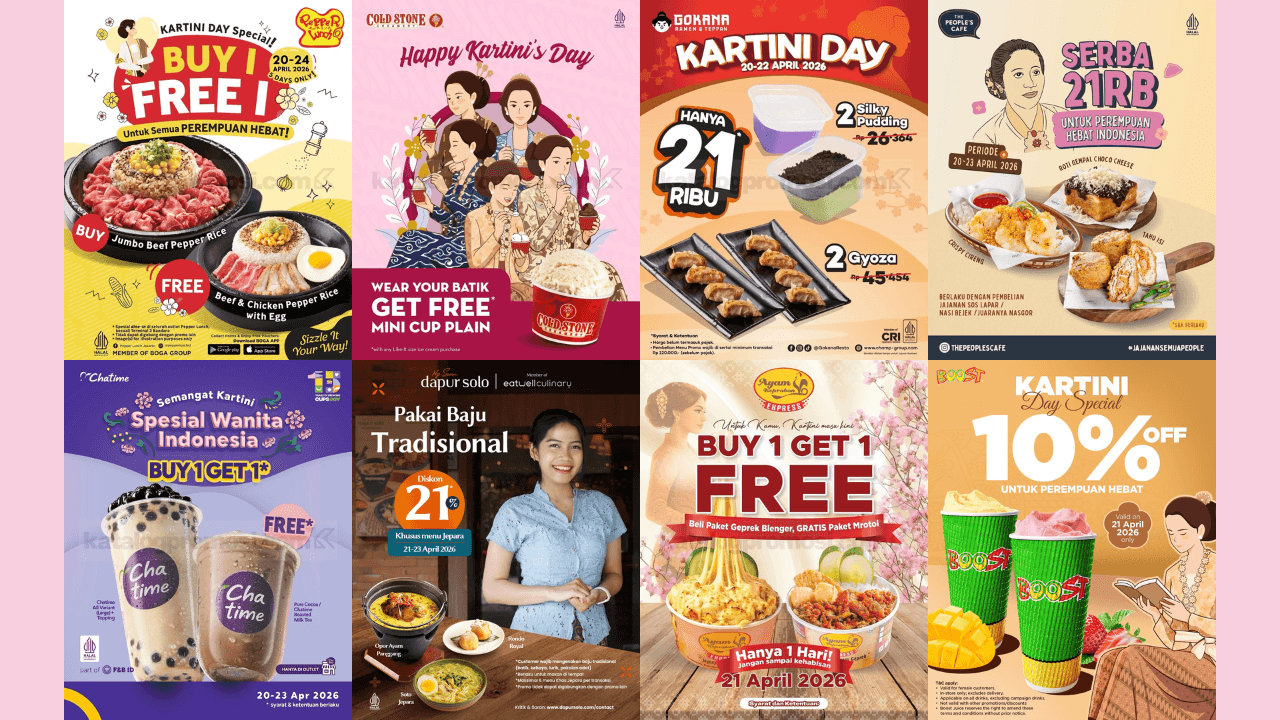 Daftar 20 Resto - Gerai Makanan dan Minuman Promo Hari Kartini 2026: Beri Diskon Spesial untuk Wanita Indonesia!