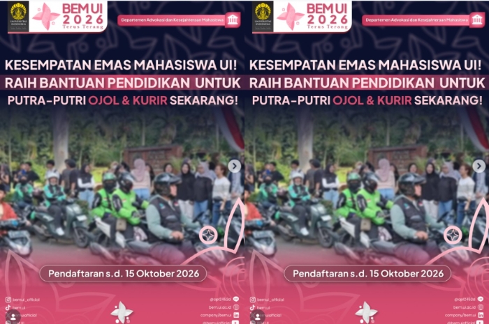 Beasiswa Putra Putri Ojol dan Kurir Online 2026 UI Dibuka hingga 15 Oktober, Cek Syaratnya