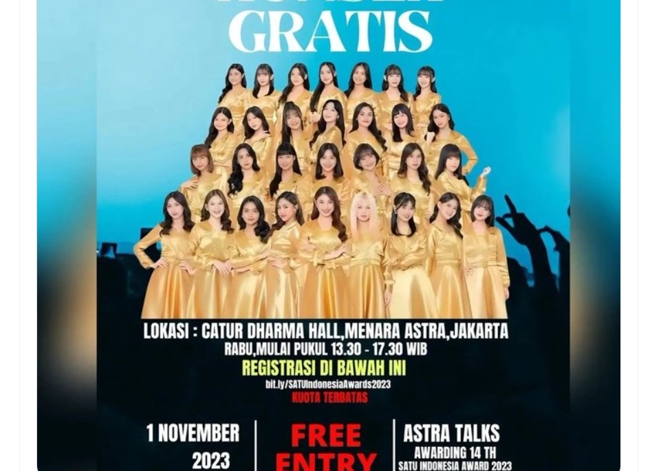 Nonton Konser Gratis JKT48 dan Bertemu Raline Shah hingga Hamish Daud di Menara Astra, Berikut Cara Daftarnya