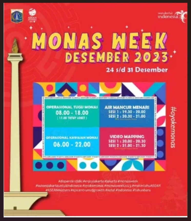 Monas Week Akhir Tahun Sudah Dibuka, Ada Pertunjukan Air Mancur Menari hingga Video Mapping, GRATIS!