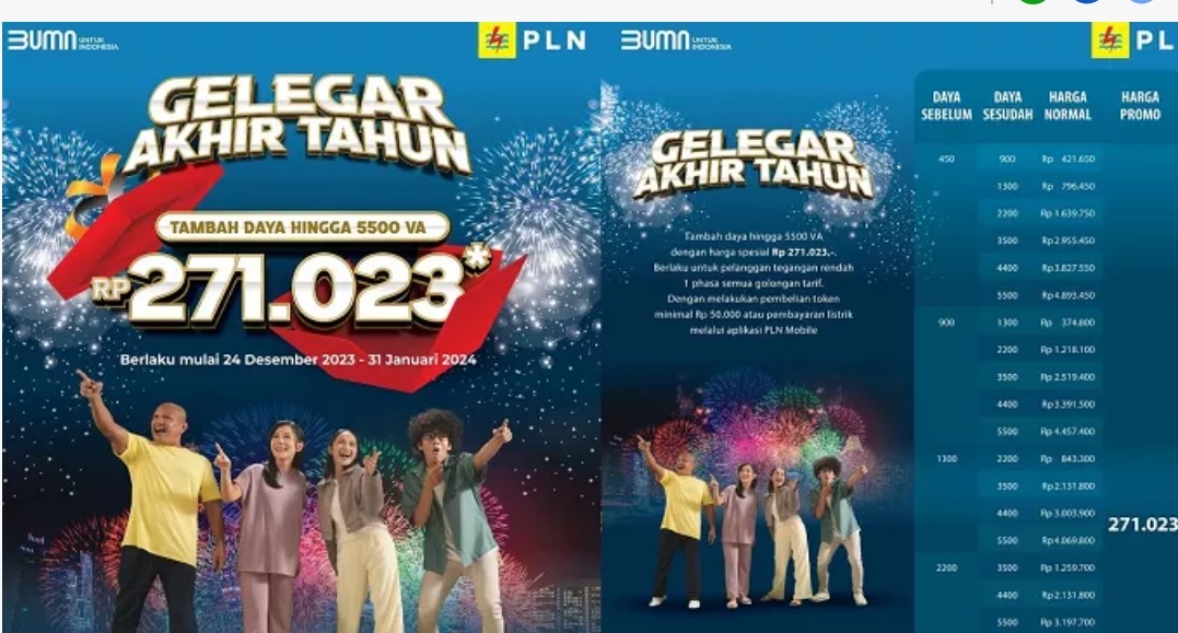 SERBU! Promo Gelegar Akhir Tahun PLN, Tambah Daya Berapapun Cuma Bayar Rp 271 Ribu, Cek Syaratnya di Sini