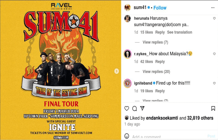Band Punk Rock Sum 41 Bakal Konser di Jakarta dan Yogyakarta, Catat Tanggalnya dan Segera Beli Tiketnya