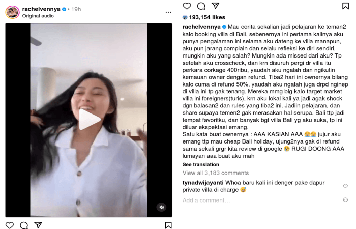 Nasib Sial Selebgram Rachel Vennya Liburan di Bali: Diusir dari Villa Rp25 Juta Per Malam dan Gagal Menerima Uang Refund