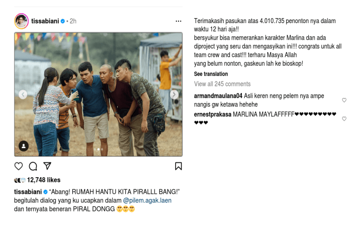 Film Agak Laen Ditonton 4 Juta Orang dalam 12 Hari, Tissa Biani: Rumah Hantu Kita Piral, Bang!