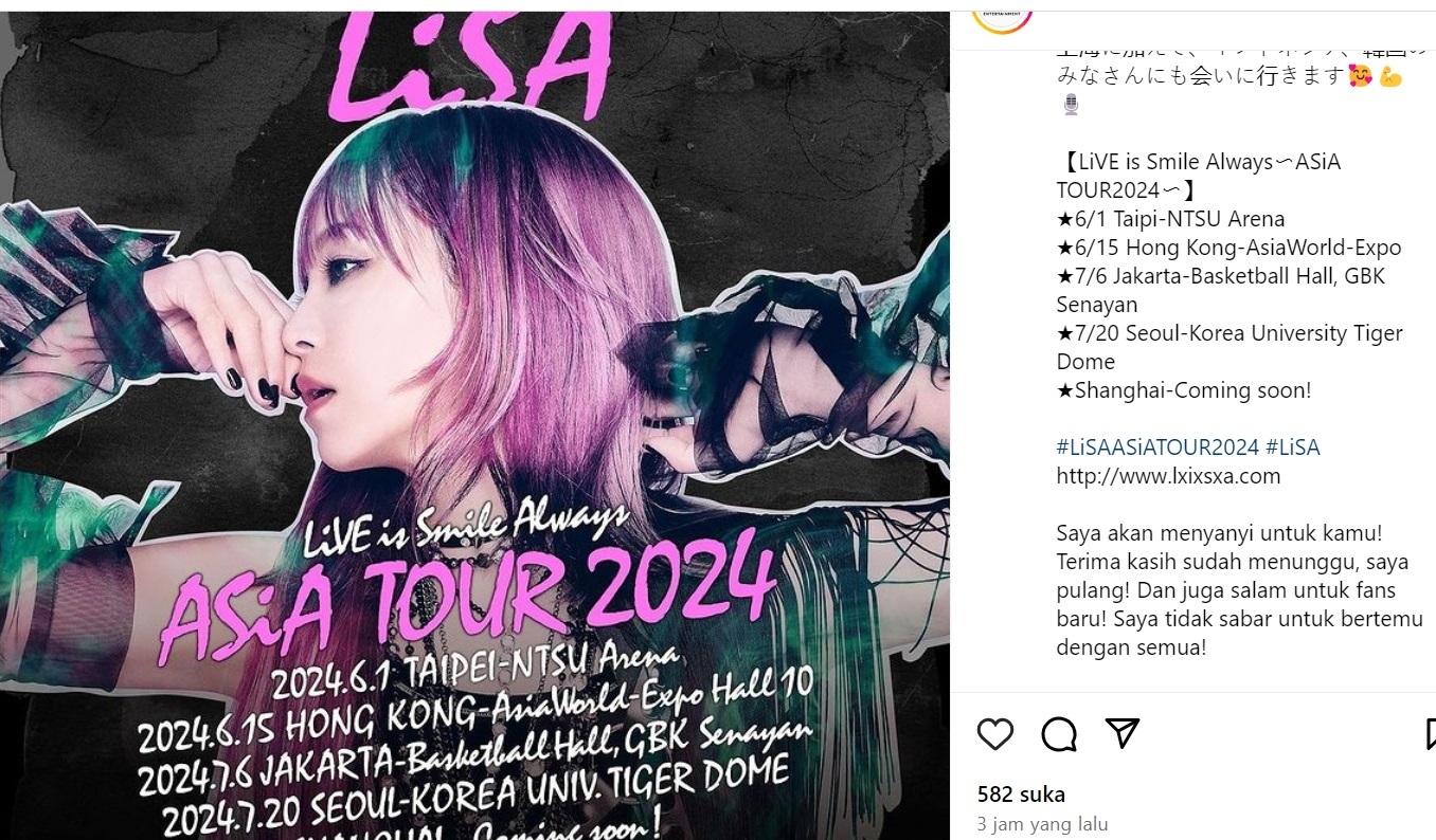 Horee! LiSA Bakal Konser di Jakarta,  Penyanyi Asal Jepang yang Dikenal Banyak Jadi Soundtrack Anime, Catat Tanggal dan Lokasinya