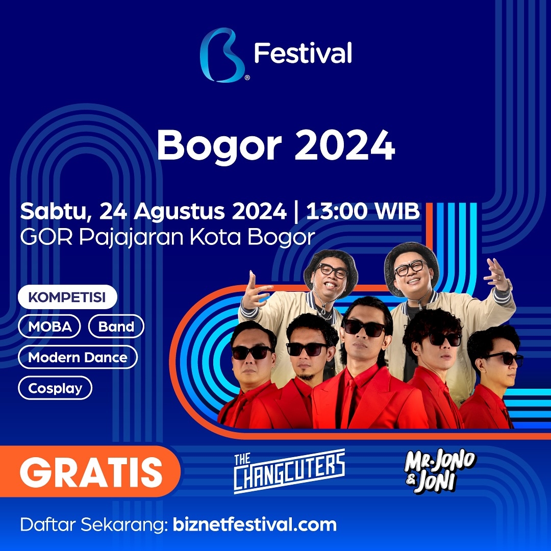   KONSER GRATIS DI BOGOR! The Changcuters dan Mr. Jono & Joni Siap Guncang Biznet Festival 2024 di GOR Pajajaran, Berikut Rangkaian Acara Lainnya