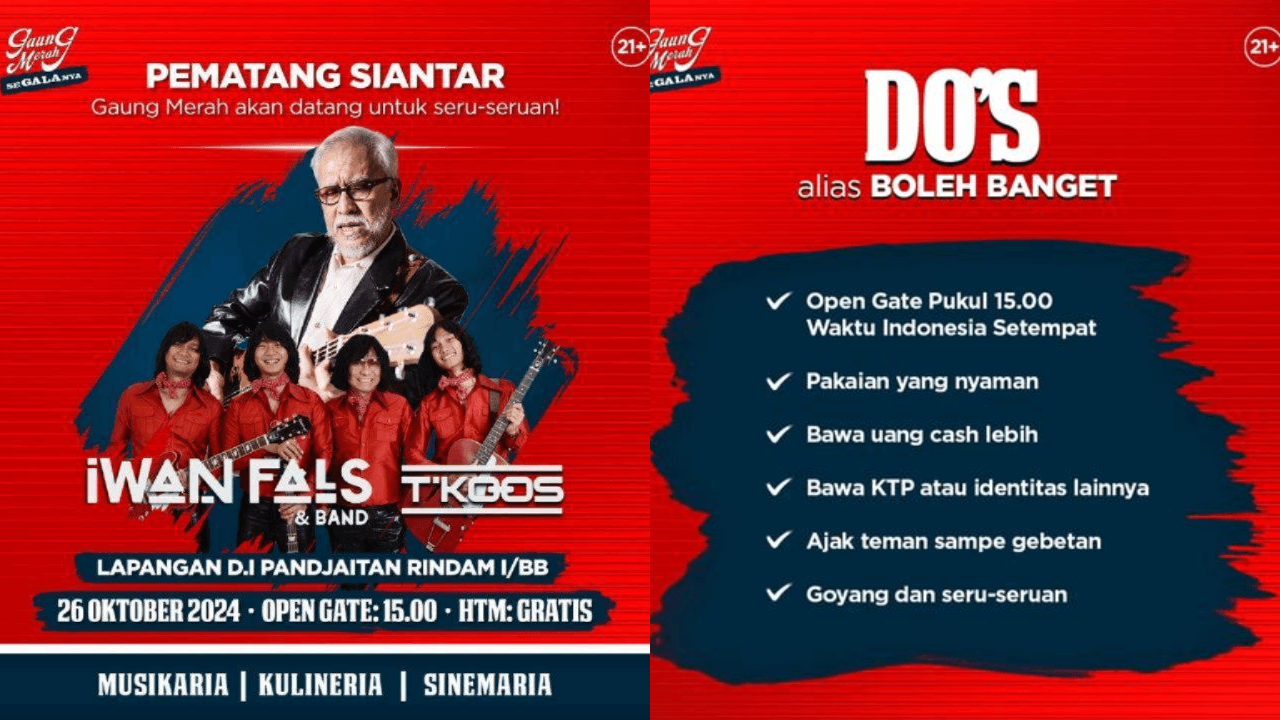Oi Sumut Merapat! Konser Gratis Iwan Fals Bersama Gaung Merah SeGALAnya Bakal Digelar di Pematang Siantar Akhir Pekan ini, Cek Lokasinya di Sini