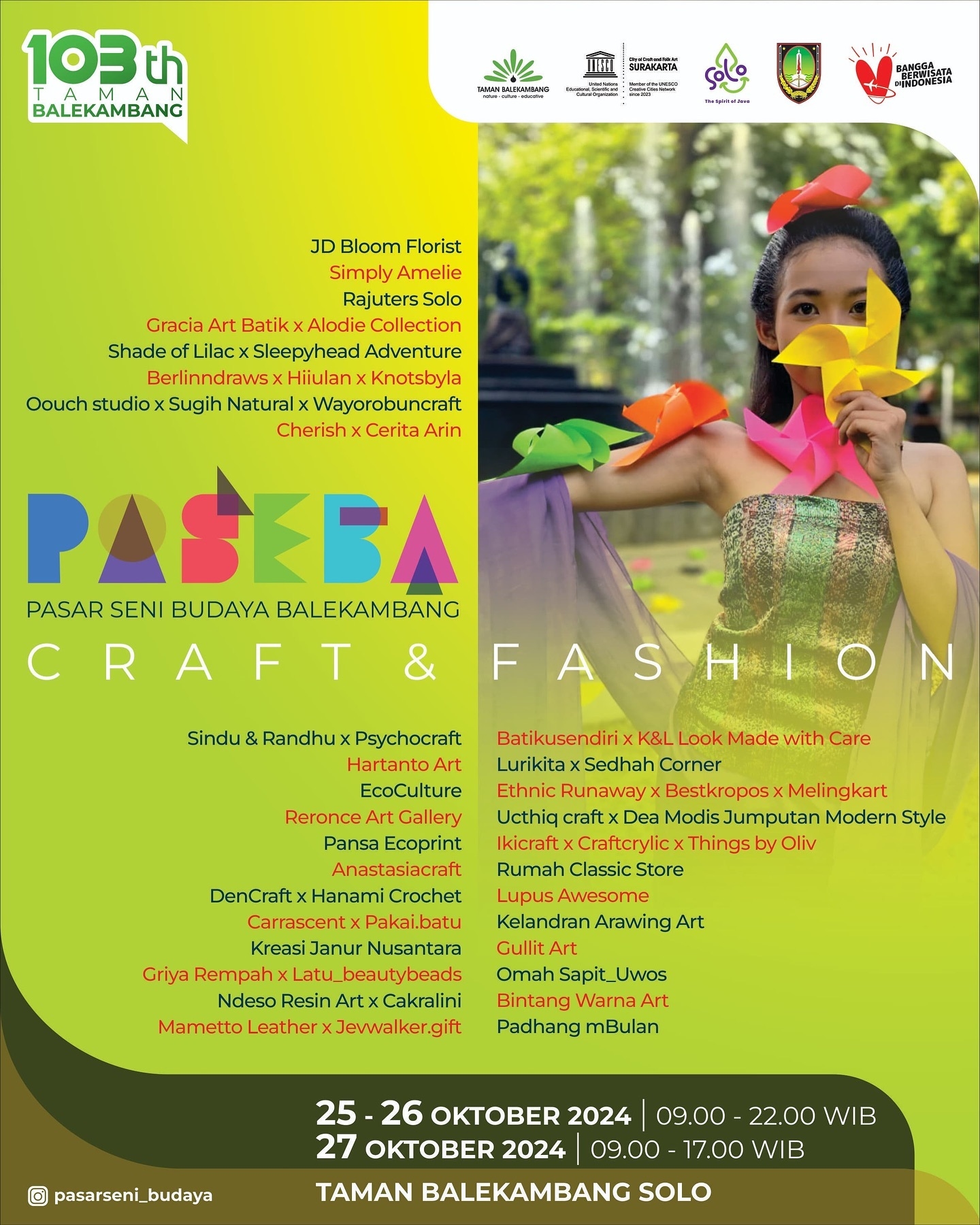 HIBURAN GRATIS! Perayaan 103 Tahun Taman Balekambang Digelar 25-27 Oktober, Berikut Rangkaian Acara Paseba 2024