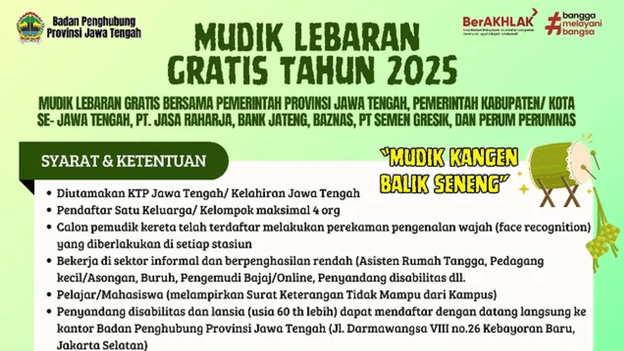 Warga Jateng di Jabodetabek Merapat! Pemprov Gelar Mudik Gratis 2025: Pakai Bus dan Kereta Api, Berikut Syarat dan Cara Daftarnya!
