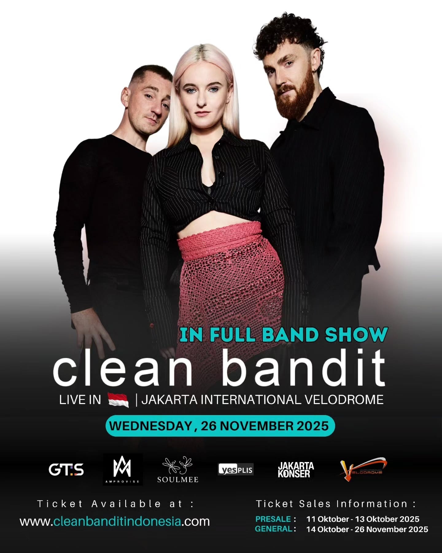 Clean Bandit Bakal Konser di Velodrome Rawamangun pada 26 November 2025, Penjualan Tiket Umum Dimulai Besok, Segini Harganya!