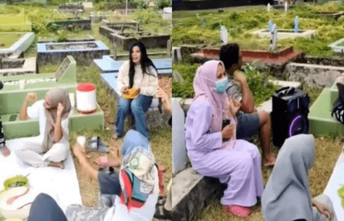 Piknik dan Joget-joget di Area Kuburan, Aksi Emak-emak Ini Malah Viral, Netizen: Malaikat Izrail Juga Gemes Liatnya!