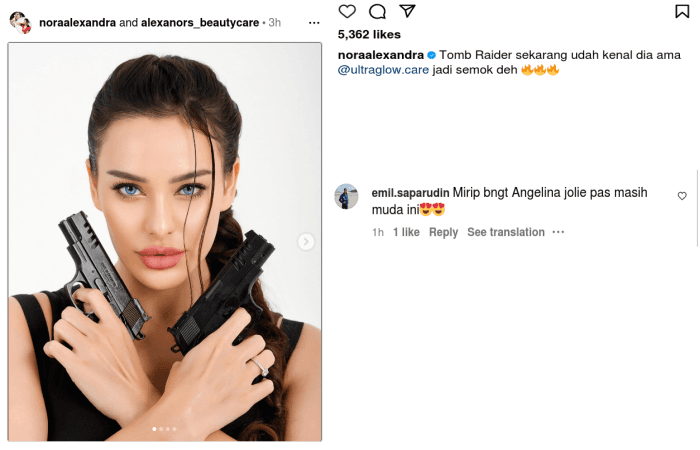Nora Alexandra Istri Jerinx Cosplay Lara Croft di Film Tomb Raider, Disebut Mirip Angelina Jolie Saat Muda
