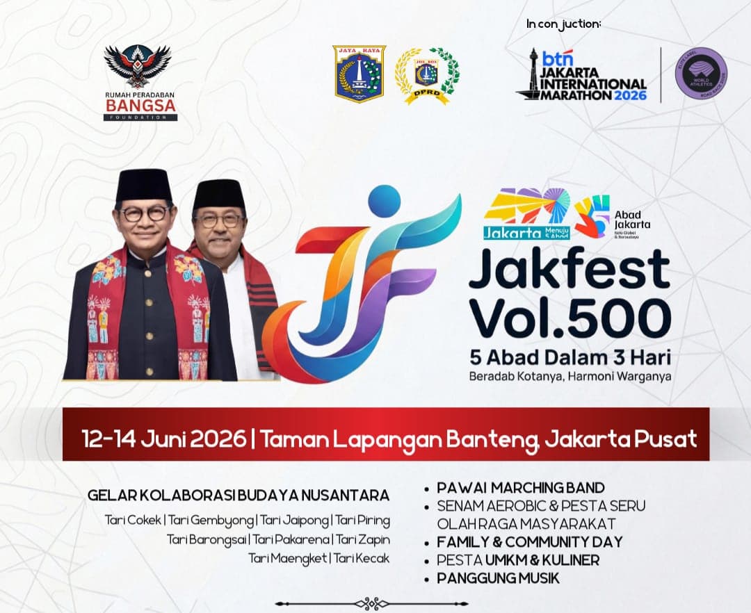 Catat! Sambut 5 Abad Jakarta, Jakfest Vol.500 Bakal Digelar Gratis di Lapangan Banteng pada 12-14 Juni 2026, Ini Rangkaian Acaranya