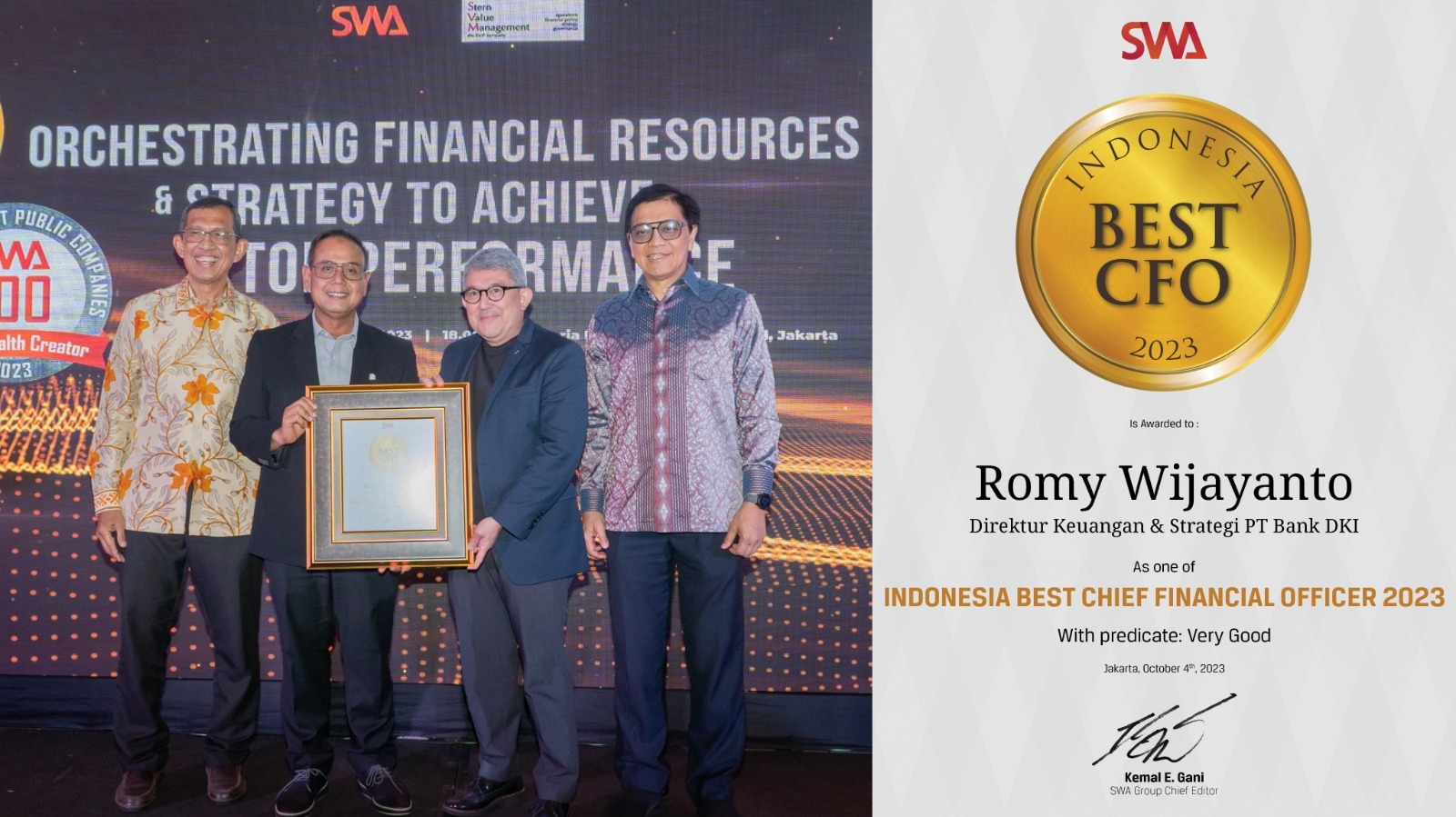 Mantap! Romi Wijayanto Raih Penghargaan Indonesia Best CFO 2023