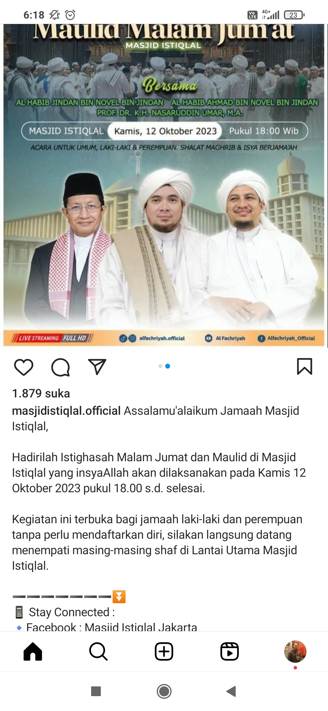 Masjid Istiqlal Gelar Istighosah Malam Jumat dan Maulid, Dihari Habib Jindan bin Novel