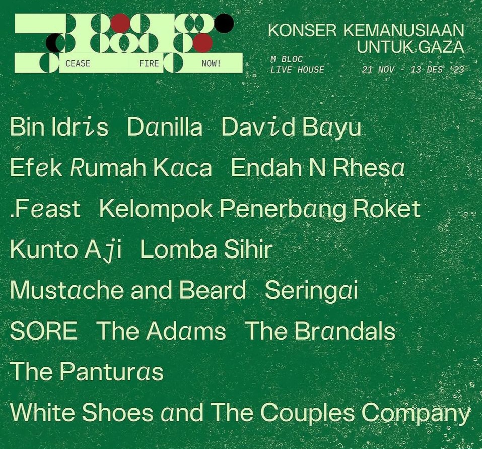 Konser Kemanusiaan Untuk Gaza di M Bloc Live House, Tampil 16 Musisi Lokal