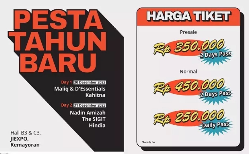 Pesta Tahun Baru di JIExpo Kemayoran, Ada Maliq & D'Essential, Kahitna, hingga Hindia, Segini Harga Tiketnya
