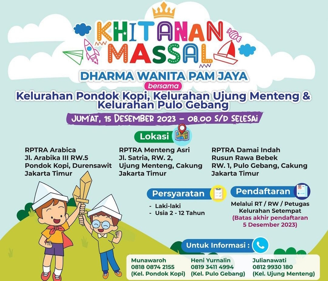 GRATIS! Dharma Wanita PAM Jaya Gelar Khitanan Massal di 3 Kelurahan, Simak Lokasi dan Cara Daftarnya