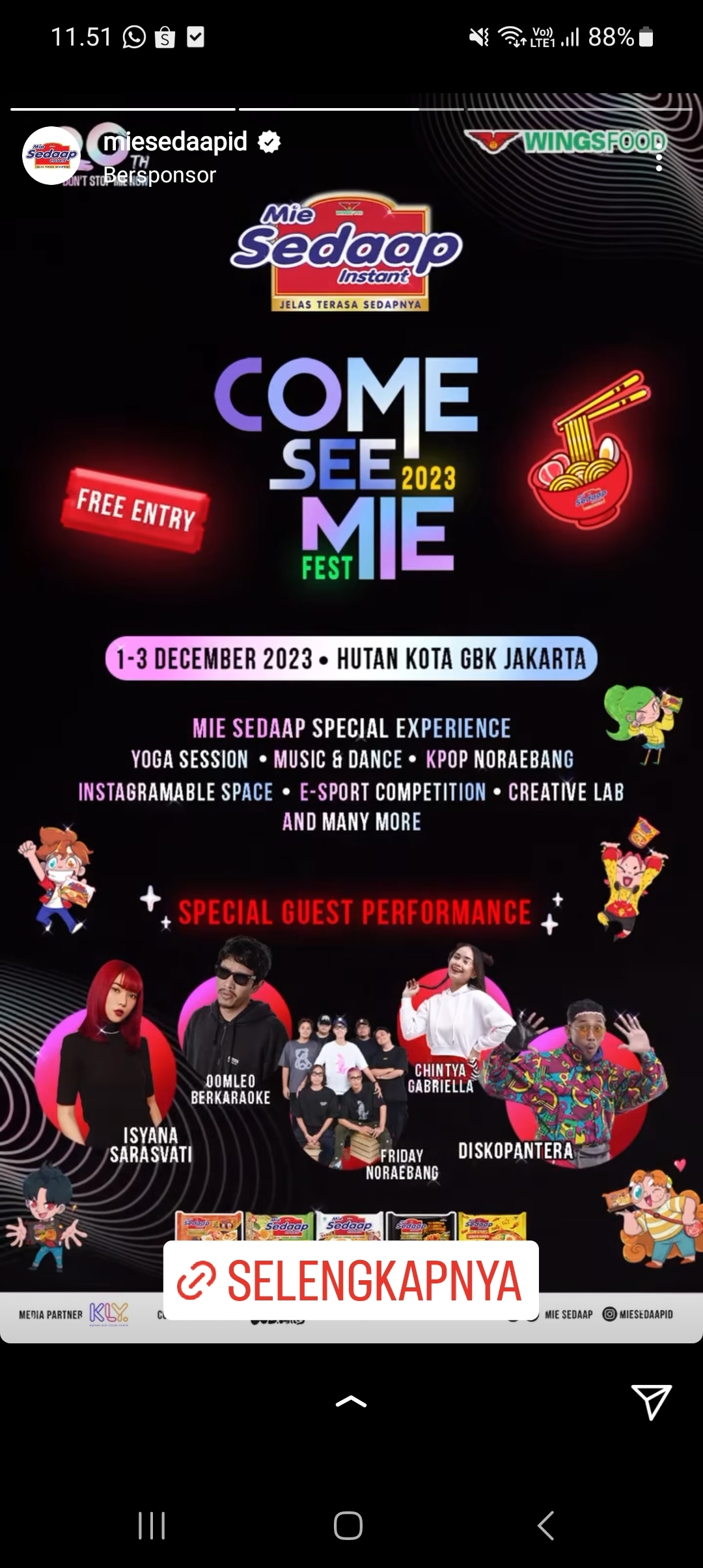Serbu! Konser Gratis Isyana Sarasvati, Diskopantera dan Oomleo Berkaraoke, Come See Mie Festival Catat Tanggalnya