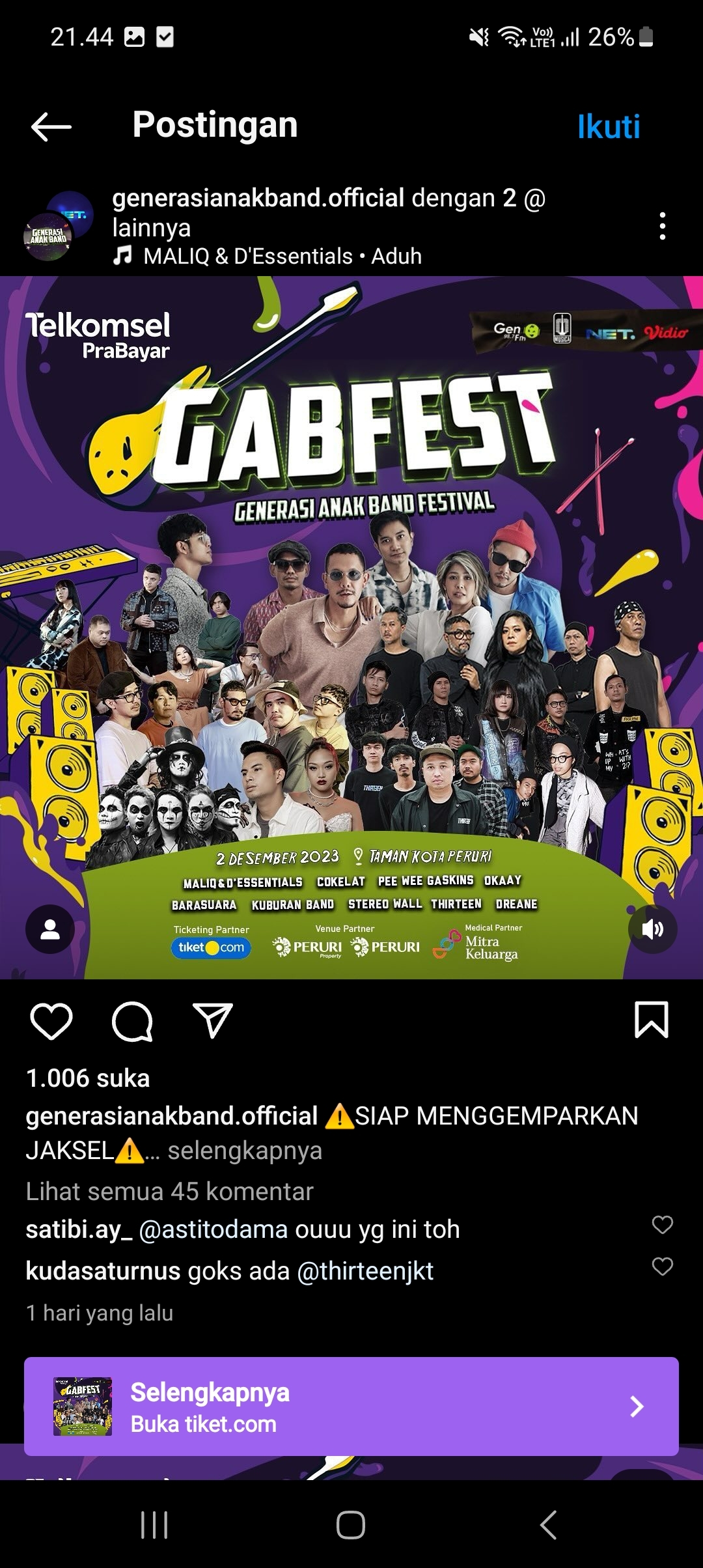 Konser Musik dan Puncak Generasi Anak Band, Ada Okaay, Barasuara Hingga Kuburan, Catat Lokasi dan Tanggalnya