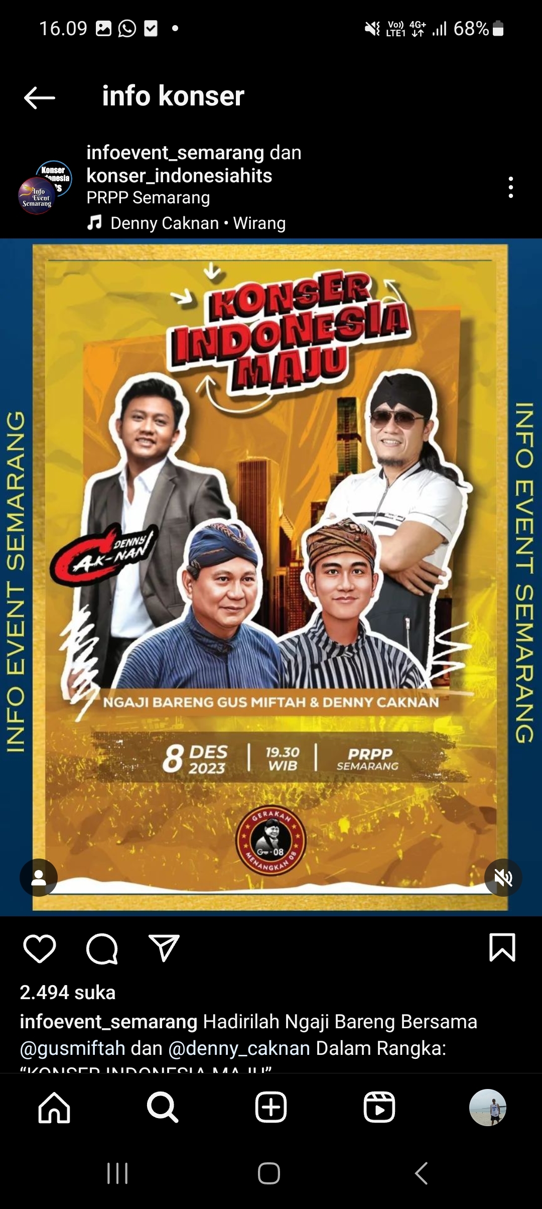 Warga Semarang Merapat! Malam ini Ada Ngaji Bareng dan Konser Musik Bersama Gus Miftah dan Denny Caknan, GRATIS