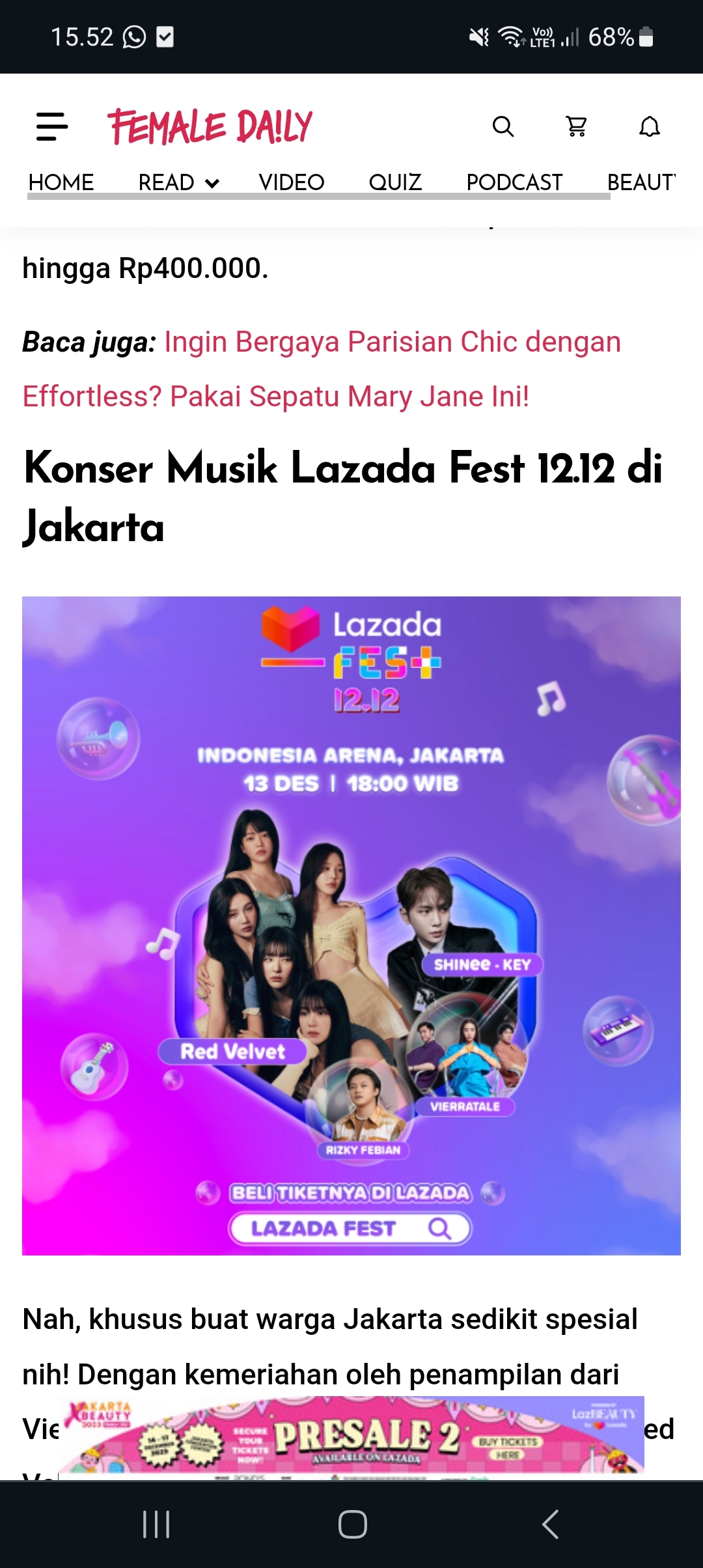 Konser Musik Lazada Fest 12.12 di Jakarta, Ada Red Velvet, SHINee – KEY hingga Rizky Febian