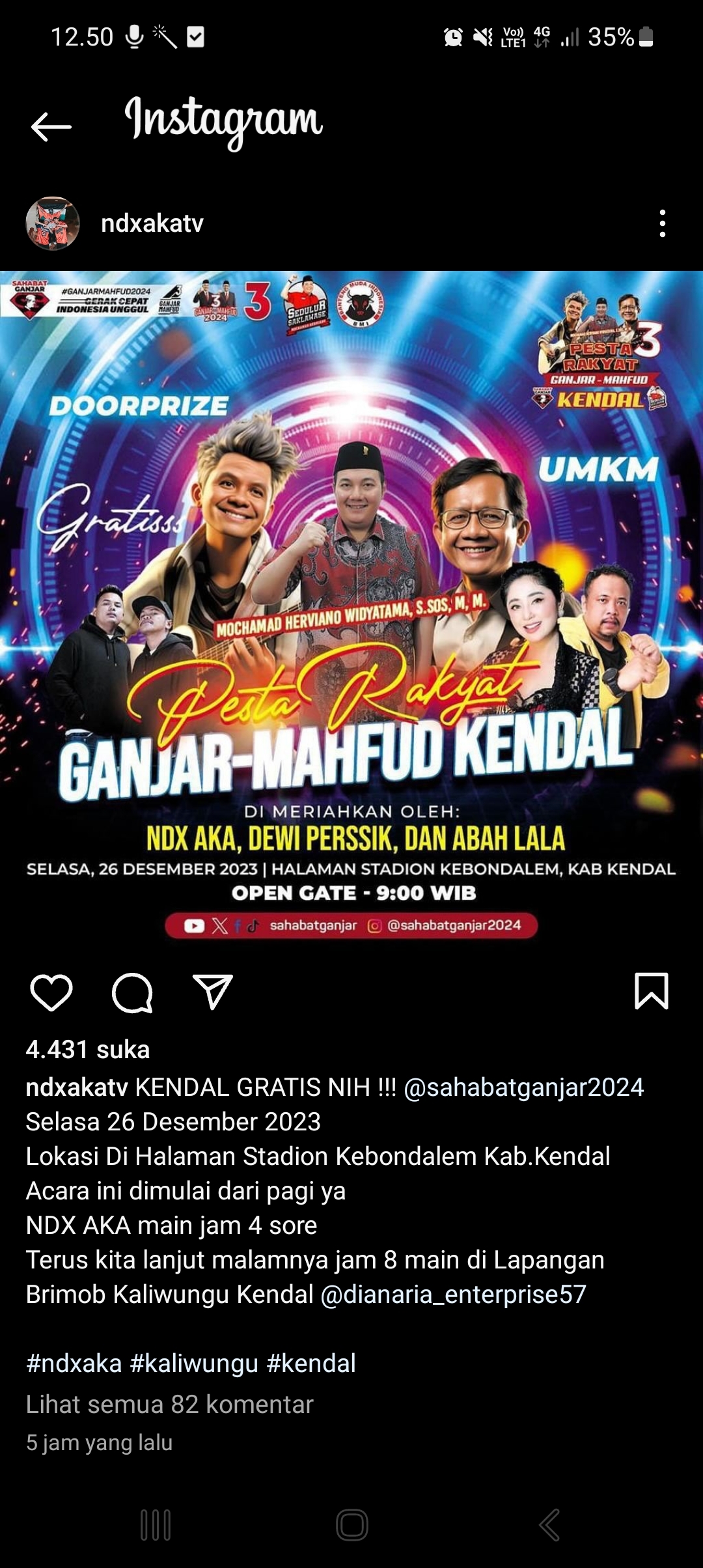 Serbu! Konser Gratis di Stadion Kebondalem Kendal, Ada NDX AKA dan Dewi Perssik