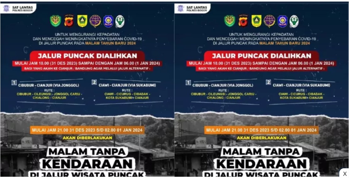Ingat! Malam Tahun Baru Tanpa Kendaraan Bermotor di Puncak Bogor, Bagi Warga yang Hendak ke Cianjur atau Bandung Ini Jalur Alternatifnya