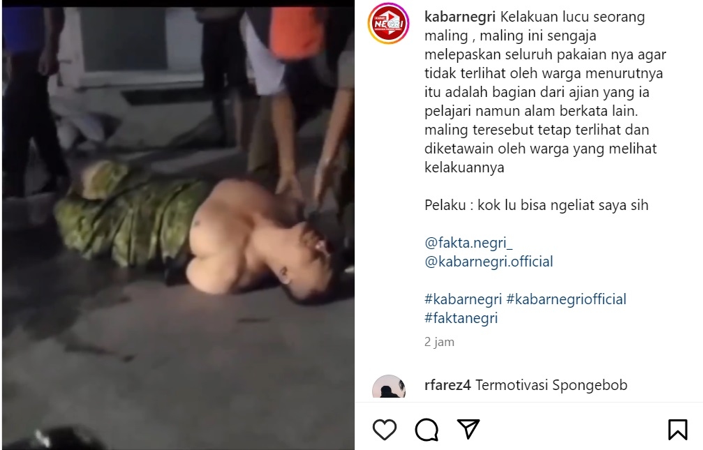 Kocak Pool! Viral di Medsos Maling Tanpa Pakaian Ketangkap Warga Karena Gagal Pakai Ajian Panglimunan, Si Maling: Kok Lu Bisa Lihat Gue?