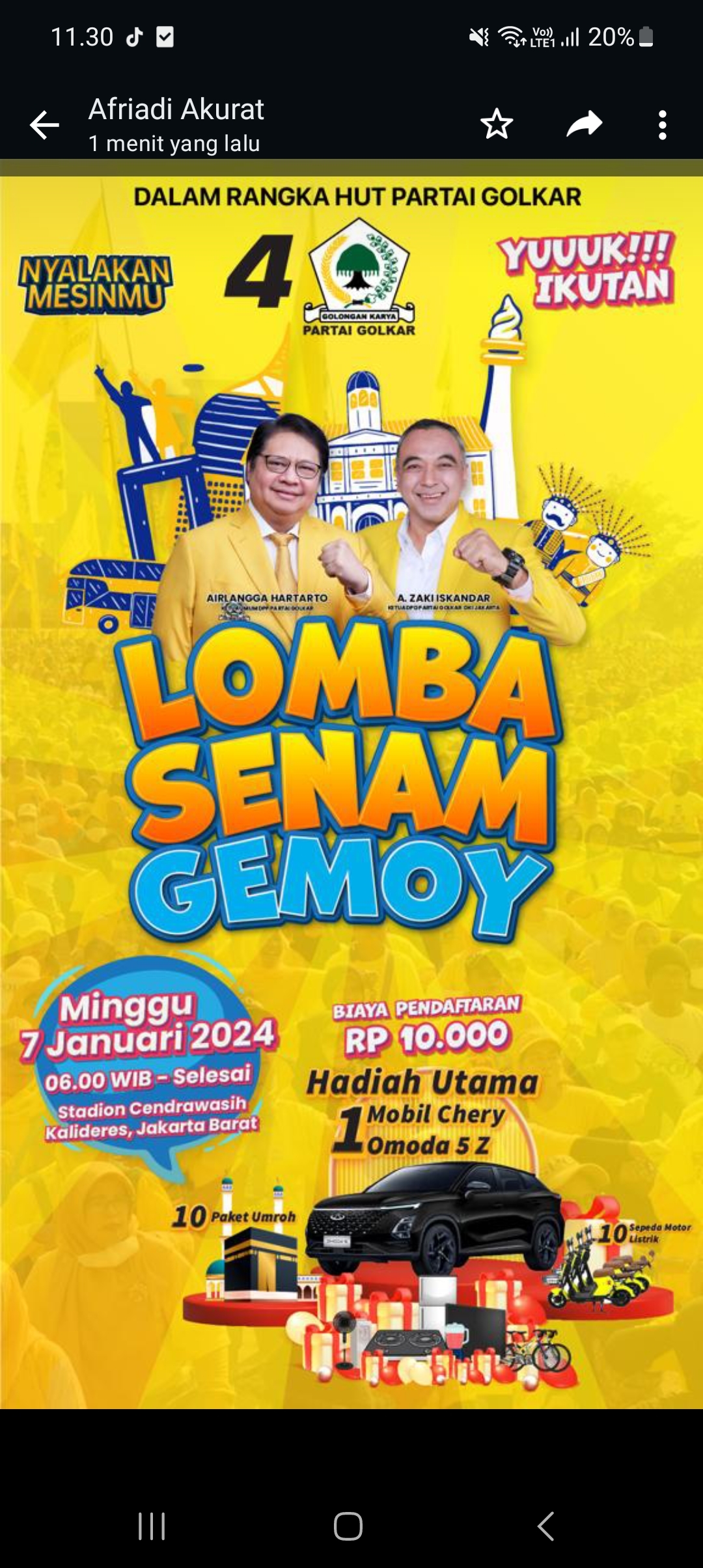Hut ke-59 Partai Golkar Gelar Lomba Senam Gemoy di Jakarta Barat, Hadiah Mobil dan 10 Paket Umroh