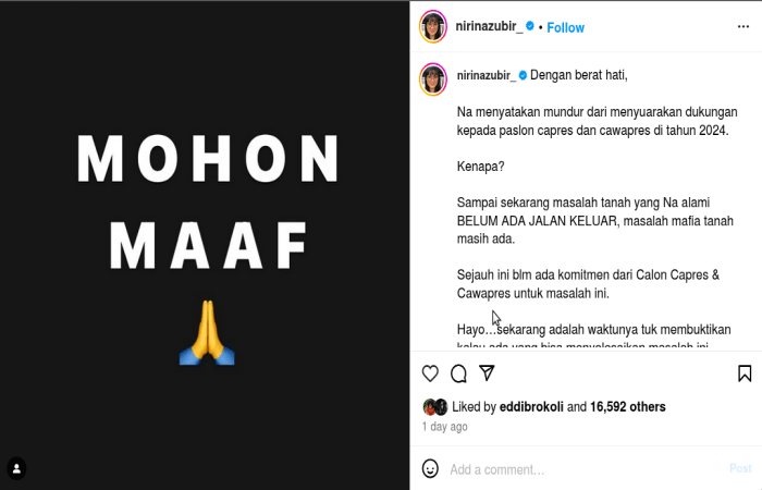 Nirina Zubir Mundur Suarakan Dukung Capres dan Cawapres 2024, Singgung Masalah Mafia Tanah di Tanah Air