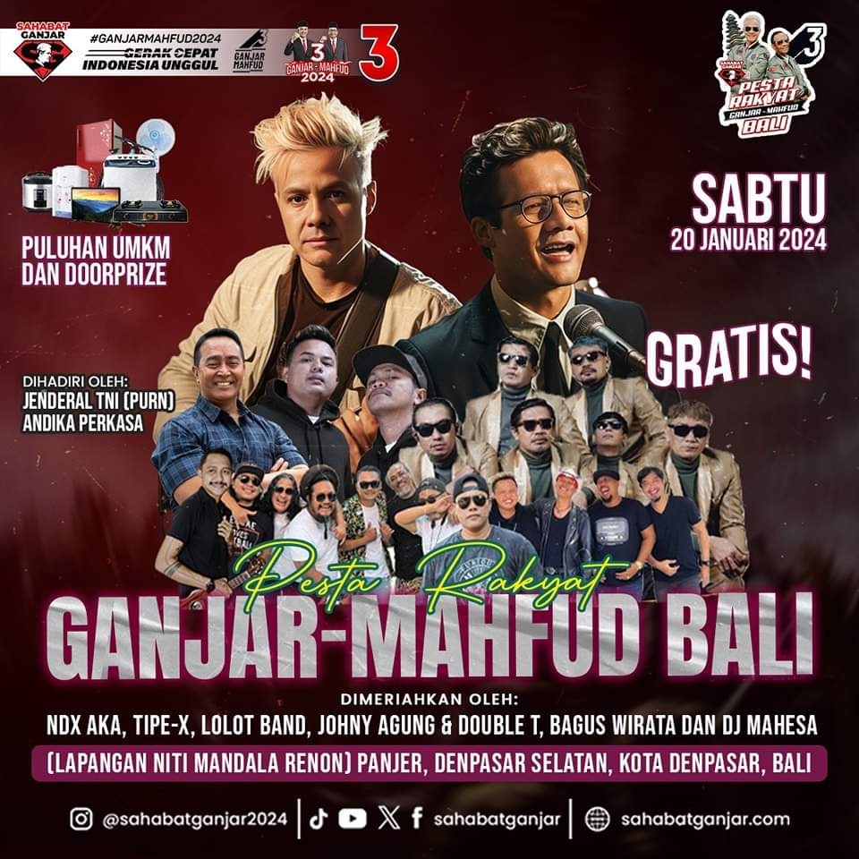 Ingat! Sabtu Besok Ada Konser Gratis NDX AKA dan TIPE-X di Lapangan Niti Mandala Renon Bali, Ada Bagi-bagi Doorprize Juga Loh...