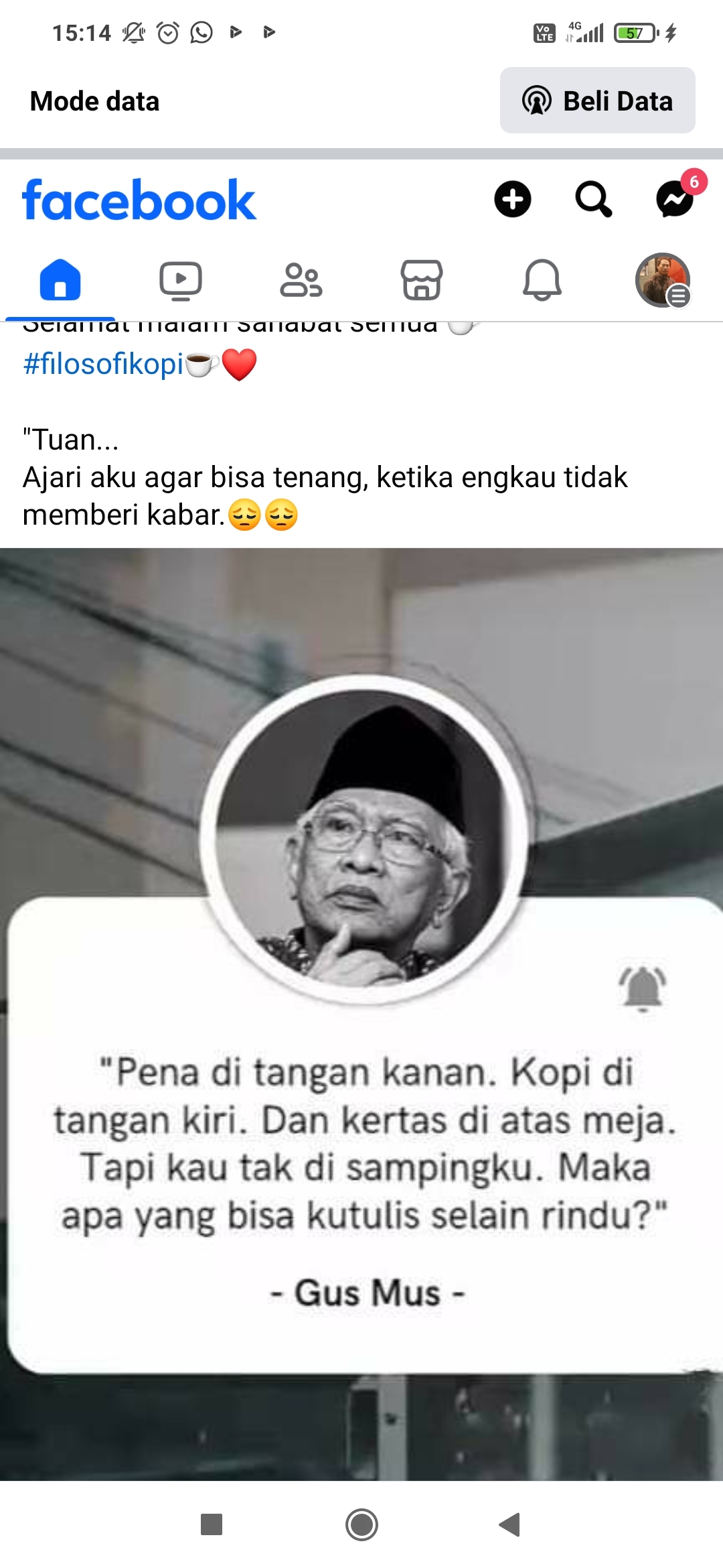 Puisi Gus Mus: Kau Tak Di Sampingku, Maka Apa yang Bisa Kutulis Selain Rindu?