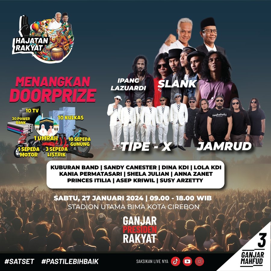Warga Cirebon Bersiap! Konser Gratis SLANK hingga JAMRUD di Stadion Utama Bima, Sabtu 27 Januari 2024, Dapatkan Doorprize Utama Tiket Umroh dan Motor