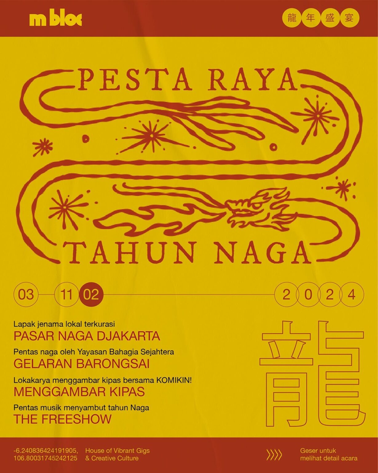 Pesta Raya Tahun Naga di M Bloc Space Akhir Pekan Ini, Ada Pasar UMKM, Atraksi Barongsai hingga Pentas Musik, Simak Selengkapnya di Sini