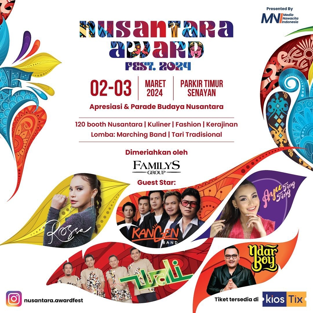 Nusantara Award Fest 2024: Ada Rossa, Wali, Kangen Band, Ayu Ting Ting, NdarBoy dan Familys Group, Catat Tanggal dan Tempatnya di Sini
