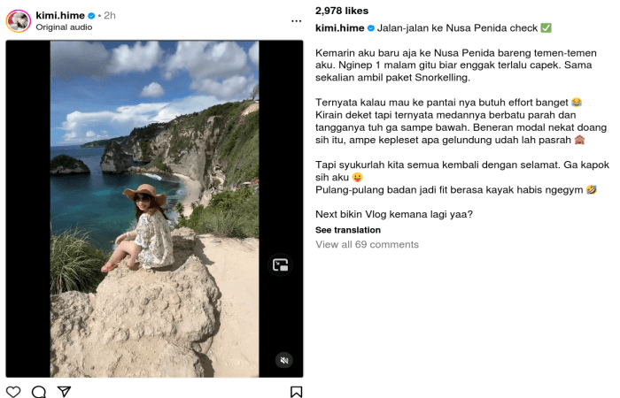 Jajal Liburan ke Nusa Penida, Kimi Hime Butuh Perjuangan Ekstra untuk Sampai ke Bibir Pantai