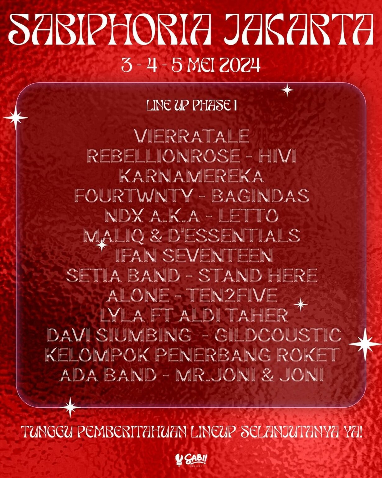 Daftar 18 Artis Masuk Line Up Fase Pertama Sabiphoria Fest Jakarta 2024, Bakal Digelar Mei Mendatang, Presale Tiket Sudah Resmi Dibuka Lho!