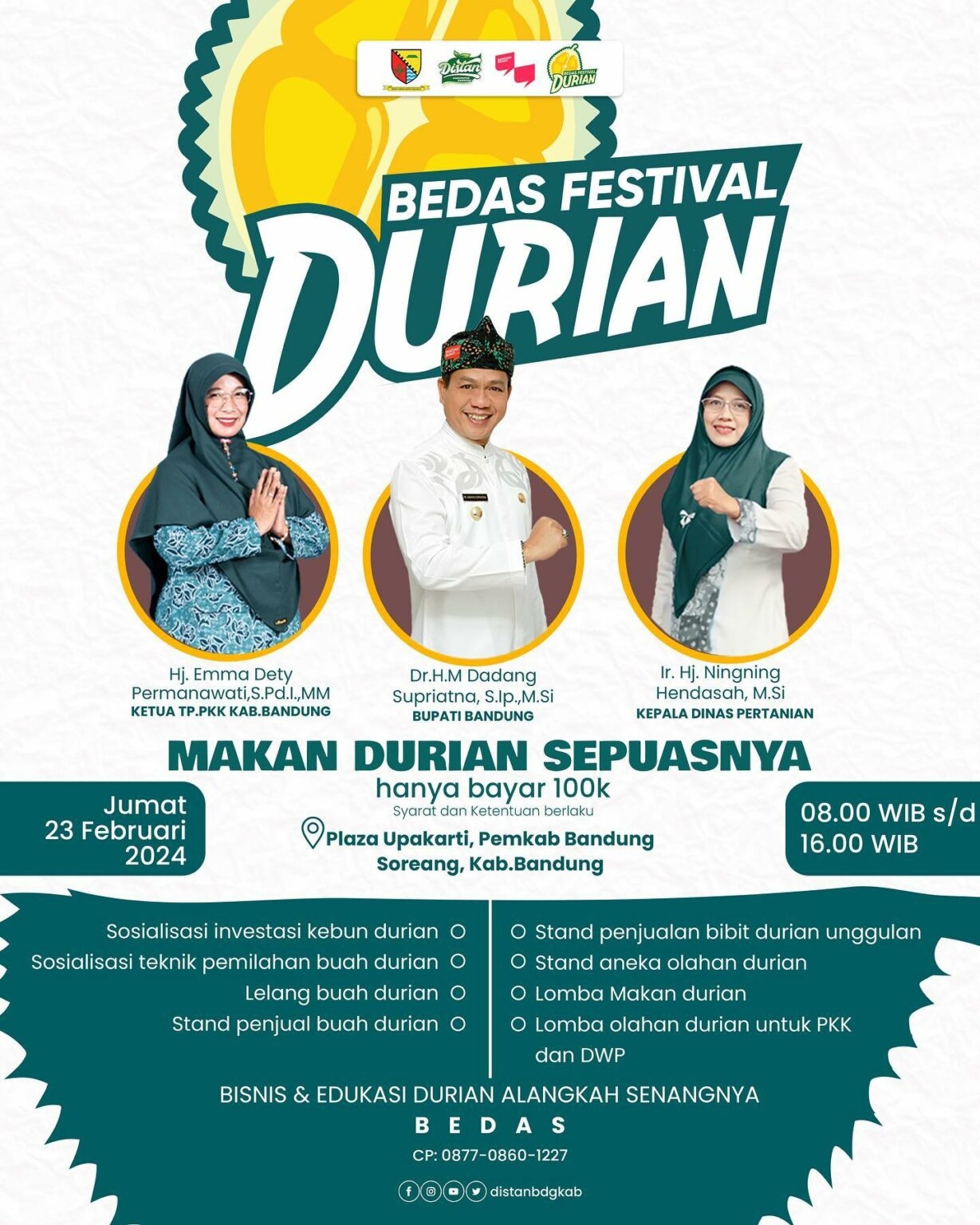 SERBU! Bedas Festival Durian di Bandung, Makan Sepuasnya Cuma Rp 100 Ribu, Jumat 23 Februari 2024 di Plaza Upakarti