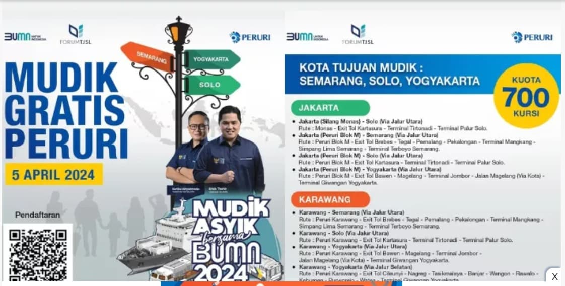 BUMN Peruri Gelar Mudik Gratis Tujuan Semarang, Solo dan Jogja, Berangkat 5 April 2024, Simak Syarat dan Cara Daftarnya