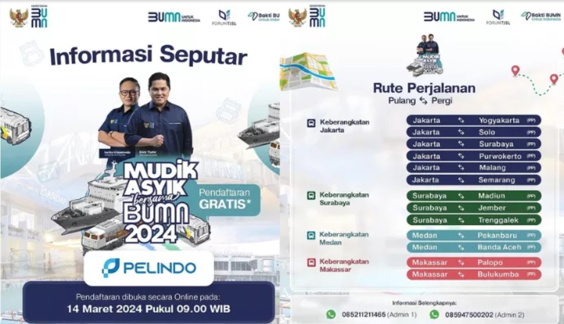 Pendaftaran Dibuka Hari Ini! Ikuti Mudik Gratis PT Pelindo dari Jakarta, Surabaya, Medan dan Makassar Menuju 13 Kota, Simak Syaratnya di Sini
