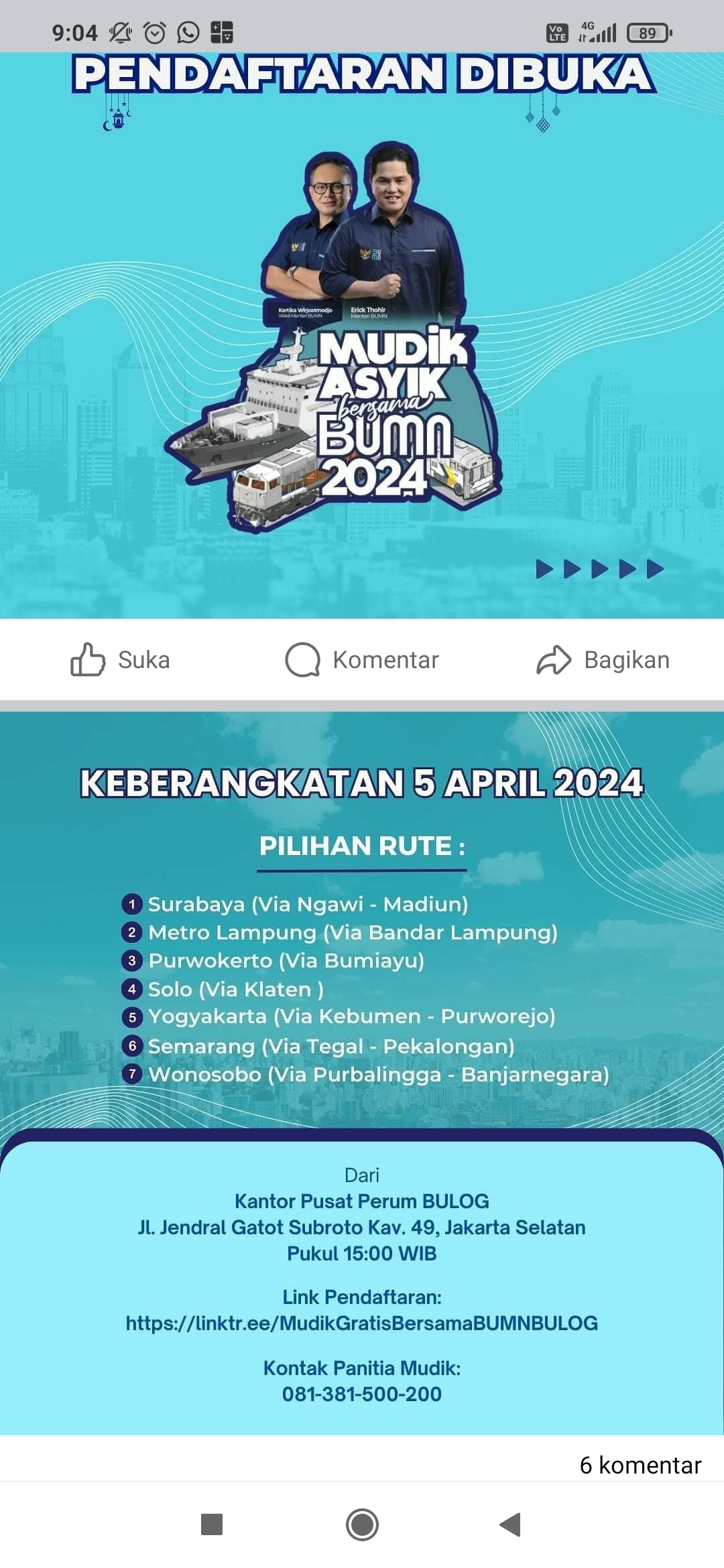 Link Pendaftaran Mudik Gratis ke Jawa Tengah dan Jawa Timur, Berangkat 5 April 2024.