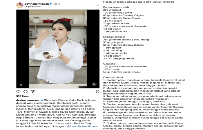 Resep Dessert Chocolate Cheese Cake Batik ala Chef Devina, Cocok Jadi Takjil untuk Buka Puasa di Rumah