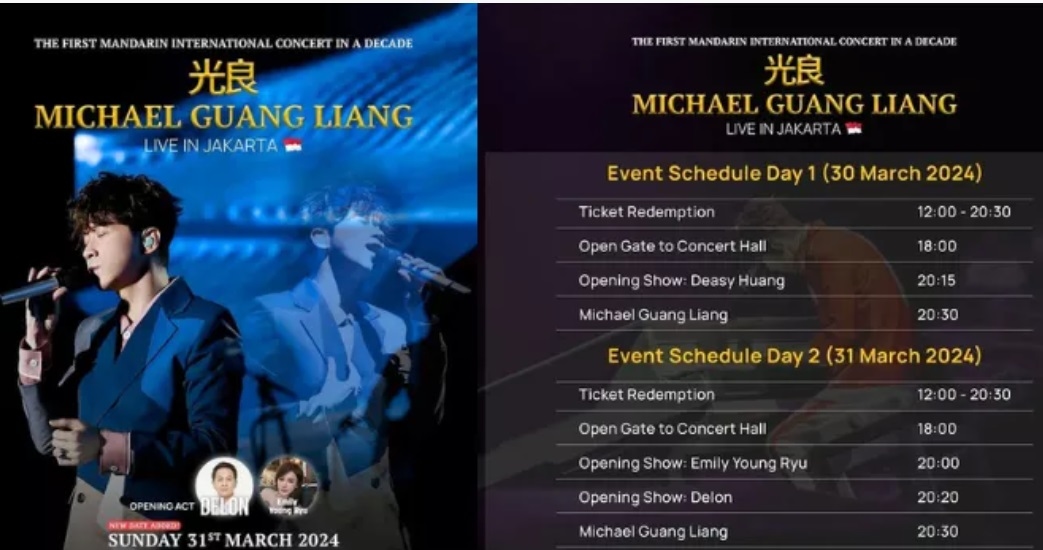 Konser Michael Guang Liang Live in Jakarta Pada 30-31 Maret 2024, Berikut Rundown Acaranya