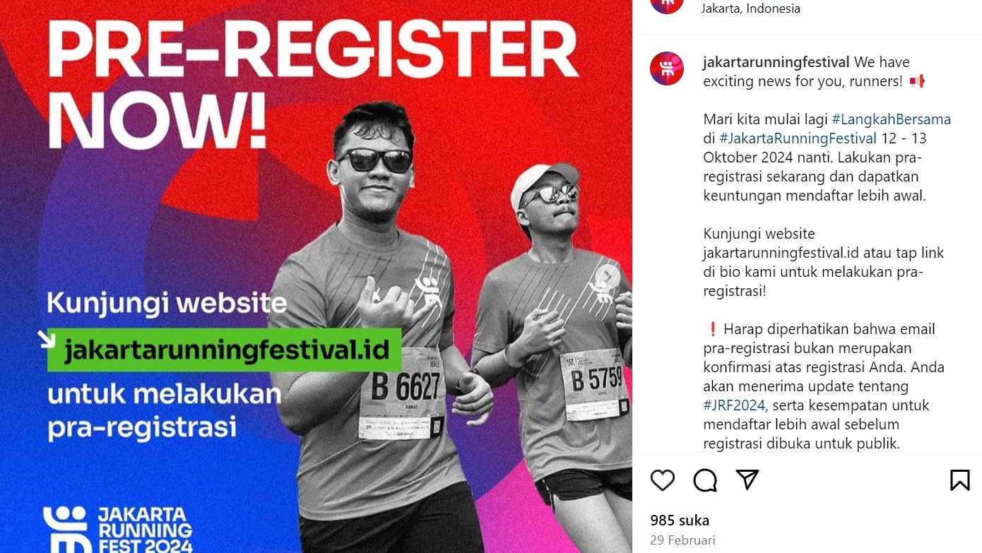 GRATIS! Jakarta Running Festival Kembali Digelar Oktober 2024, Ayo Registrasi dari Sekarang, Begini Caranya