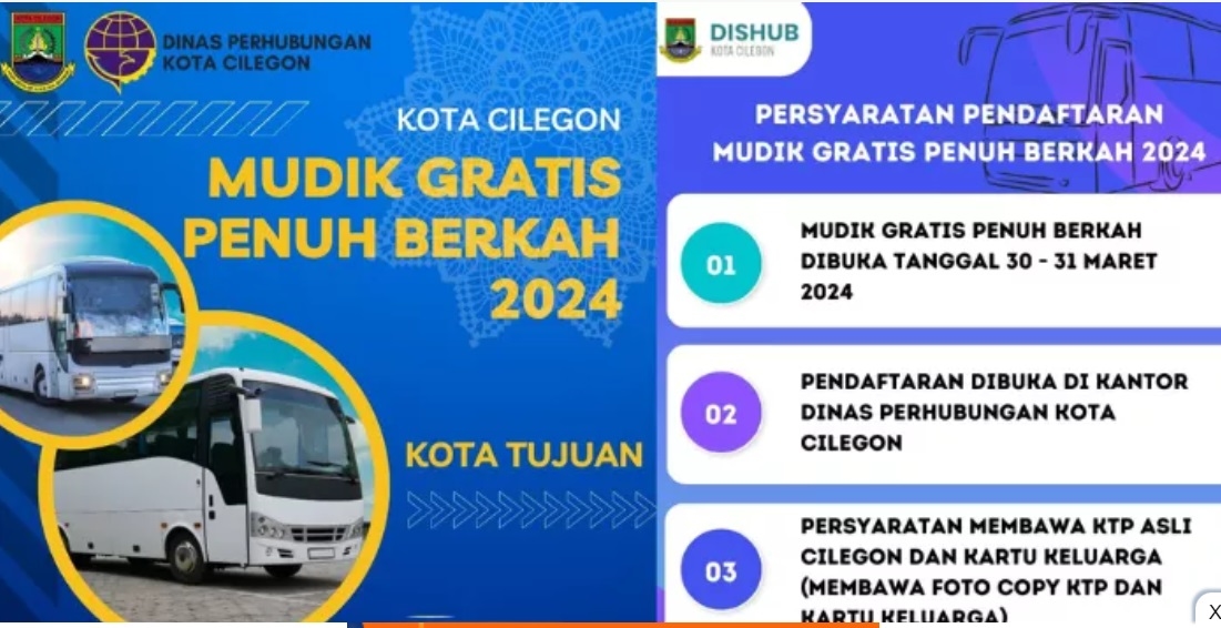 MUDIK GRATIS! Pemkot Cilegon Gelar Mudik gratis Penuh Berkah 2024 Tujuan 18 Kota di Pulau Jawa dan Sumatera, Simak Info Selengkapnya di Sini