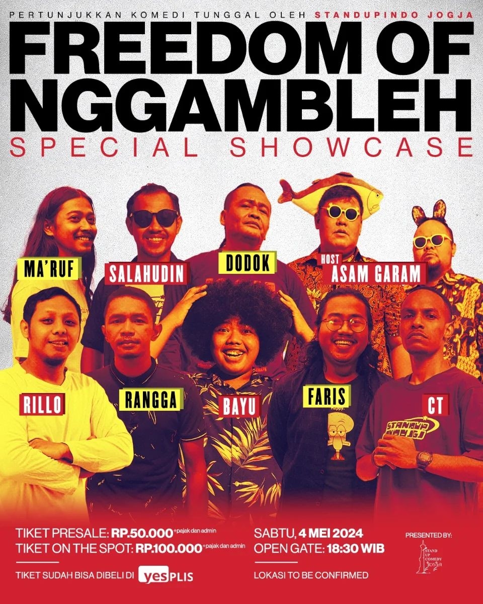 CATAT! Stand-up Comedy Freedom of Nggambleh Bakal Meriahkan Kota Jogja Pada 4 Mei 2024, Berikut Daftar Komedian yang Siap Mengocok Perut