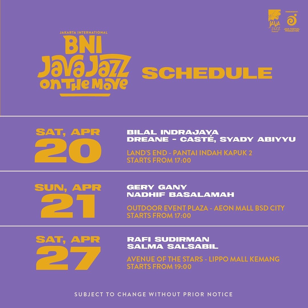 MULAI SABTU BESOK! BNI Java Jazz On The Move Menampilkan Bilal Indrajaya, Nadhif Basalamah hingga Ardhito Pramono, Berikut Jadwal dan Lokasi Acaranya