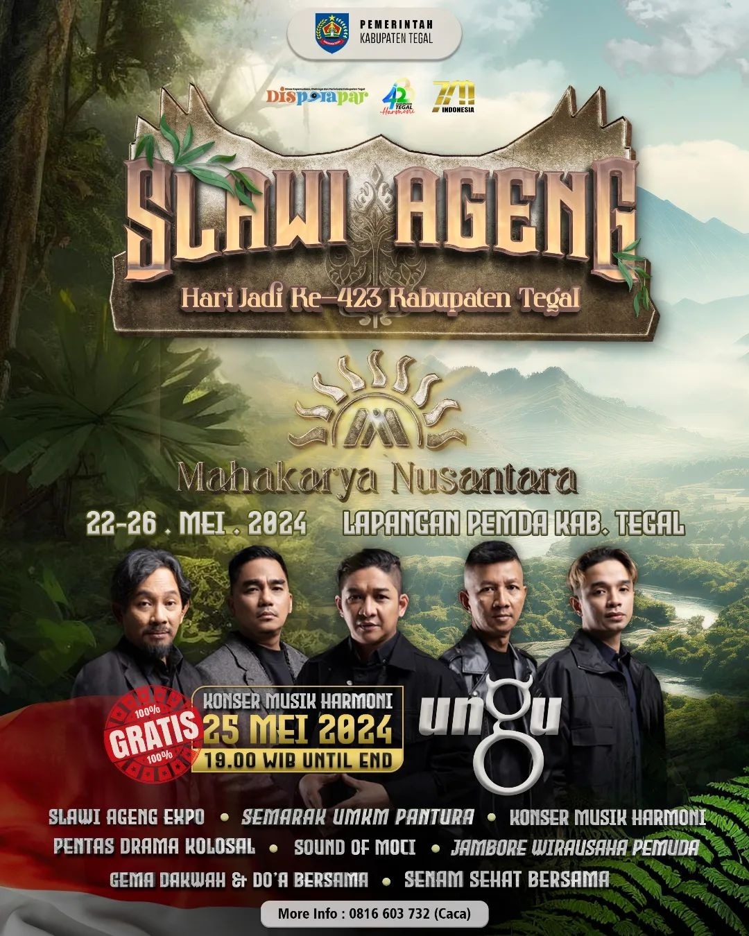 KONSER GRATIS UNGU di Pesta Rakyat Slawi Ageng, Dalam Rangka Hari Jadi Kabupaten Tegal, Catat Tanggalnya!